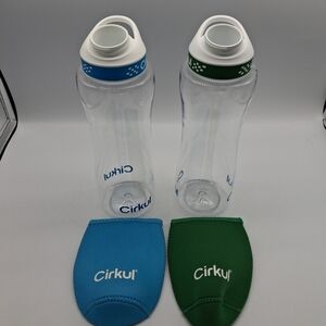 Cirkul Water Bottles with Blue and Green Sleeves 32oz